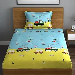 PrettyKrafts Cotton Car Truck Kids Single Bedsheet with 1 Pillow Cover | 140 TC Kids Bedsheet for Single Bed | Single Bedsheet for Boys & Girls Room (60x90 Inch)-picture-18