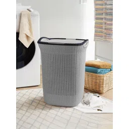 prettykrafts Grey & Brown Textured Laundry Basket With Lid - 70L-picture-36