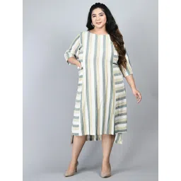 PrettyPlus by Desinoor.com Plus Size Green & White Striped A-Line Midi Dress-picture-37