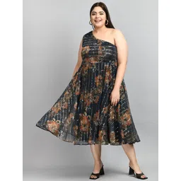 PrettyPlus by Desinoor.com Plus Size One Shoulder Floral Printed A-Line Midi Dress-picture-20