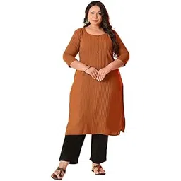 prettyplus by desinoor.com Plus Size Pintex Solid Rayon Kurta for Women-picture-29