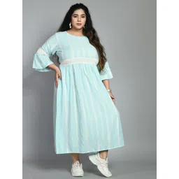 PrettyPlus by Desinoor.com Plus Size Sea Green Striped Empire Midi Dress-picture-16