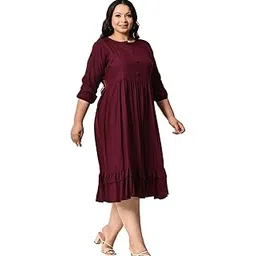 prettyplus by desinoor.com Plus Size Wine Solid Rayon Midi Dress | Plus Size Dress for Women | Wine Midi Dress | Women Plus Size Dress-picture-26