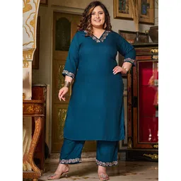 PrettyPlus by Desinoor.com Women Ethnic Motifs Embroidered Regular Kurta with Trousers-picture-10