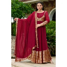 prettyplus by desinoor.com Women Georgette Kurta Attached Dupatta Set-picture-26
