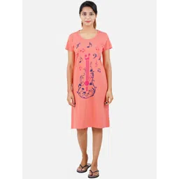 PRIDE APPAREL Women Peach-Coloured Printed Pure Cotton Nightdress-picture-29