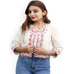 Prijam Ethnic Motifs Embroidered Crop Open Front Shrug-picture-36