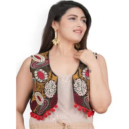 Prijam Floral Embroidered Sleeveless Thread Work Cotton Crop Jacket-picture-18