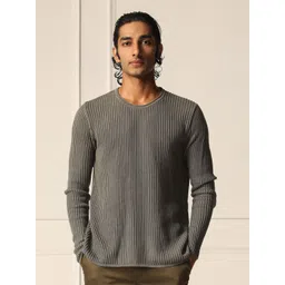 PRIMAL GRAY Men Ribbed Round Neck Pullover-picture-14