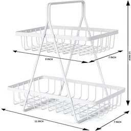 prime krafts 2 Tier Fruit Vegetable Snacks Organizer for Kitchen Dining Table with Handle Iron Fruit & Vegetable Basket image 3