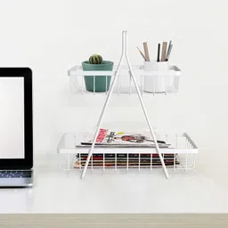 prime krafts 2 Tier Fruit Vegetable Snacks Organizer for Kitchen Dining Table with Handle Iron Fruit & Vegetable Basket image 5