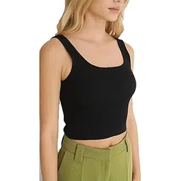 prime love Women's & Girls' Solid Ribbed Slim Fit Crop Tank Top | Black Crop Top | Tops for Women-picture-37