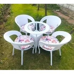 PRIME PIGEON 4 Chair 1 Table with Cushion for Garden Patio Seating Chair and Table Set, Outdoor Indoor Balcony Garden Coffee Table Set Furniture (4+1) (White & Multi)-picture-16