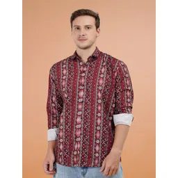 PRIMEFIELD Men Comfort Fit Ethnic Motifs Printed Spread Collar Casual Shirt-picture-32