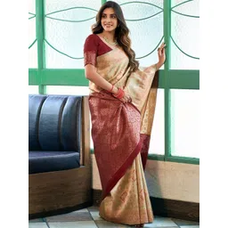 PRIMENIKS Woven Design Zari Kanjeevaram Saree With Blouse Piece-picture-31