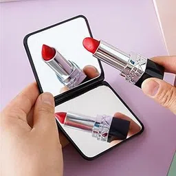 Primetan Vanity Make-up Mirrors Foldable Makeup Mirror Mini Square Makeup Double-Sided Compact Mirror Pocket Cosmetic Mirror for Outdoor Travel Home (Heart)-image-37