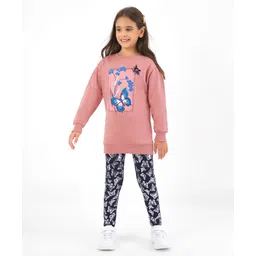 Primo Gino 100% Cotton Full Sleeves Winter Wear Set With Butterfly Print - Pink-picture-27