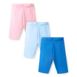 Primo Gino Cotton Knit Knee Length Shorts Solid Cycling Shorts Pack of 3 - Light Blue Pink & Blue-picture-15