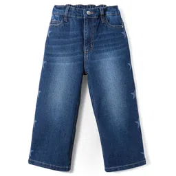 Primo Gino Cotton Woven Full Length Wide Leg Denim With Star Print Detailing - Blue-picture-18