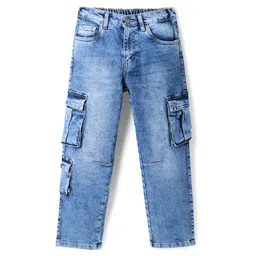 Primo Gino Woven Full Length Washed Cargo Jeans - Blue-picture-10
