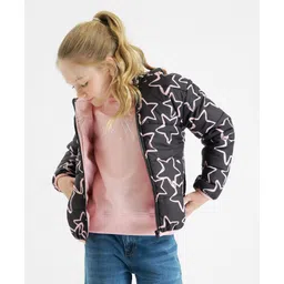 Primo Gino Woven Full Sleeves Star Printed Hooded Puffer Jacket - Grey & Pink-picture-16