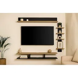 Primrose Engineering Wood Wall Mount TV Cabinet with Shelves for Books & Décor Display Unit Suitable for Upto 50 inches Smart tv(Flower WENGE and Sylvan Oak Light)-image-36
