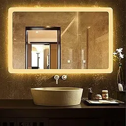 PRINCE ART LED Mirror Glass Bathroom Wall - Decorative Led Mirror with Touch Sensor Lights Cabinet Vanity Wall Design Darpan Full Length for Home (18x24 Inch Rectangle DH6)-picture-10