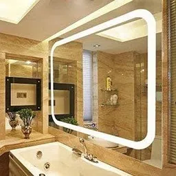 PRINCE ART LED Mirror Glass Bathroom Wall - Designer Mirror for Bedroom, Living Room, Dressing Room, Hall, Makeup Room, Washbasin, Rectangle Shape (Size 24X24 Inch) image 1
