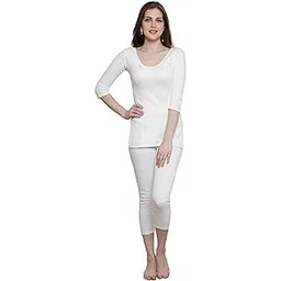 prince Women's Three-Fourth Length Sleeves Full Set Thermal Wear - Top & Bottom Set for Winter Warmth - Heat Retaining Fabric,Lightweight and Comfortable Fit | Cold Weather Protection - White-picture-11