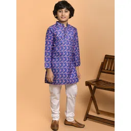 PRINTCULTR Boys Quirky Printed Band Collar Cotton Straight Kurta-picture-10