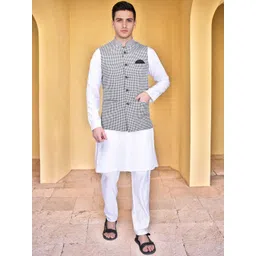 PRINTCULTR Men Cotton Blend Regular Straight Kurta with Trousers & Nehru Jacket-picture-17
