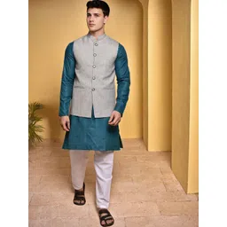 PRINTCULTR Men Straight Mandarin Collar Cotton Blend Kurta Set-picture-19