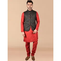 PRINTINDIA Mandarin Collar Long Sleeves Regular Pure Silk Kurta & Trouser & Nehru Jacket-picture-31
