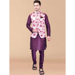 PRINTINDIA Mandarin Collar Long Sleeves Regular Pure Silk Kurta & Trouser & Nehru Jacket-picture-32