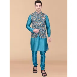 PRINTINDIA Mandarin Collar Long Sleeves Regular Pure Silk Kurta & Trouser & Nehru Jacket-picture-37