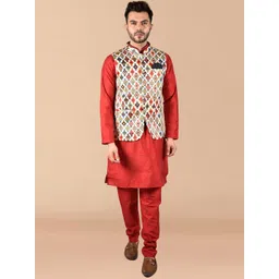 PRINTINDIA Mandarin Collar Long Sleeves Regular Pure Silk Kurta & Trouser & Nehru Jacket-picture-33