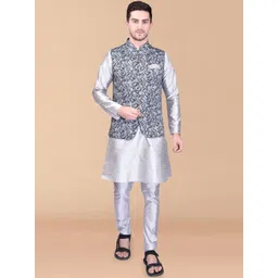 PRINTINDIA Mandarin Collar Long Sleeves Regular Pure Silk Kurta & Trouser & Nehru Jacket-picture-30