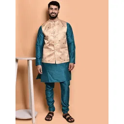 PRINTINDIA Mandarin Collar Pure Silk Kurta with Trouser & Jacket-picture-29