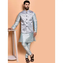 PRINTINDIA Mandarin Collar Pure Silk Kurta with Trouser & Jacket-picture-28