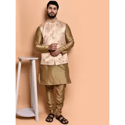 PRINTINDIA Mandarin Collar Pure Silk Straight Kurta With Trouser & Nehru jacket-picture-25