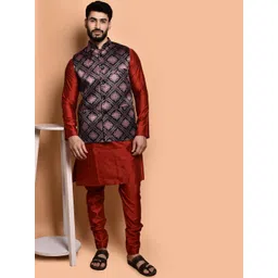 PRINTINDIA Mandarin Collar Pure Silk Straight Kurta With Trouser & Nehru jacket-picture-24