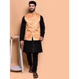 PRINTINDIA Mandarin Collar Pure Silk Straight Kurta With Trouser & Nehru jacket-picture-26