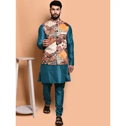 PRINTINDIA Mandarin Collar Pure Silk Straight Kurta With Trouser & Nehru jacket-picture-22