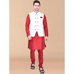 PRINTINDIA Mandarin Collar Pure Silk Straight Kurta with Trouser and Nehru jacket-picture-23