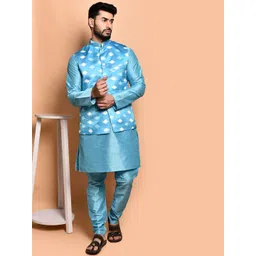 PRINTINDIA Mandarin Collar Pure Silk Straight Kurta with Trousers-picture-13