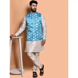 PRINTINDIA Mandarin Collar Pure Silk Straight Kurta with Trousers-picture-12