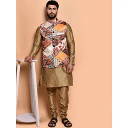 PRINTINDIA Mandarin Collar Pure Silk Straight Kurta with Trousers-picture-10