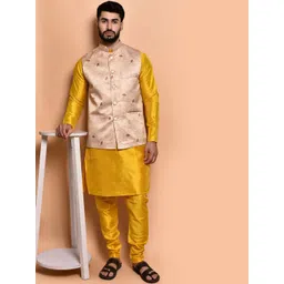 PRINTINDIA Mandarin Collar Pure Silk Straight Kurta with Trousers & Nehru jacket-picture-17