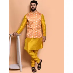 PRINTINDIA Mandarin Collar Pure Silk Straight Kurta with Trousers & Nehru jacket-picture-19