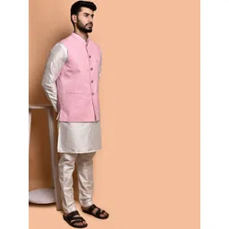 PRINTINDIA Mandarin Collar Pure Silk Straight Kurta with Trousers image 5